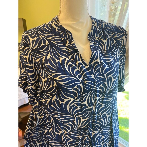 H & M Womens Midi Dress Small Short Sleeves V Neck Beachy Coastal Blue White - Picture 5 of 9